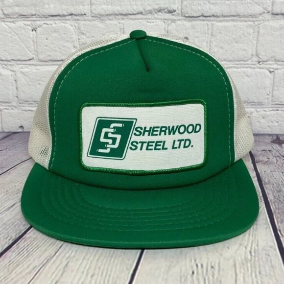 Vintage Sherwood Steel Ltd. Trucker Hat Mesh Cap Snapback Logo Patch Green - Picture 1 of 7